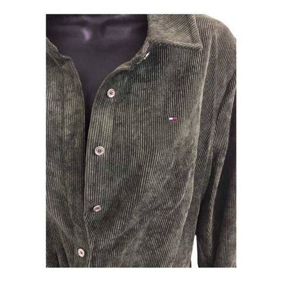 Tommy Hilfiger olive green corduroy button down collared tunic shirtdress size12 - Picture 4 of 17
